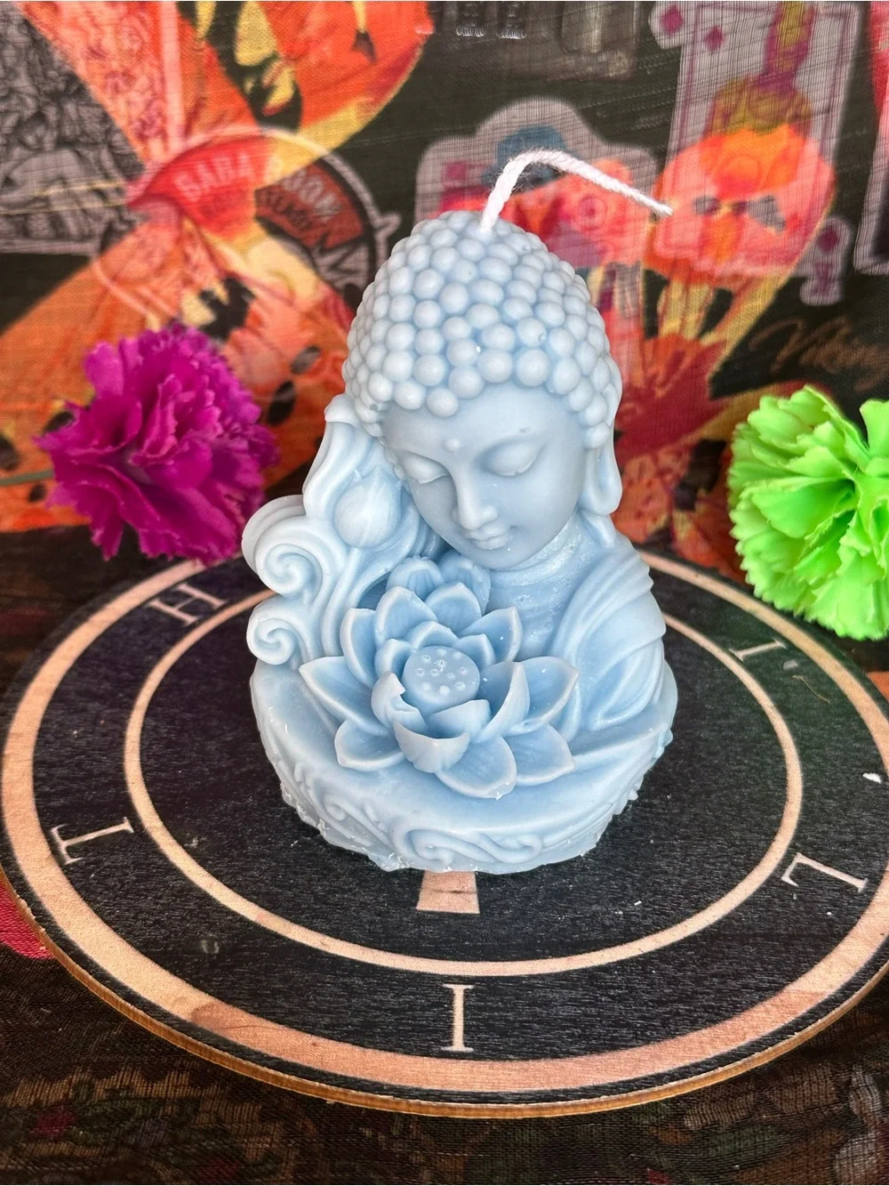 Handmade Blue Buddha Lotus Candle – Meditation & Spiritual Decor